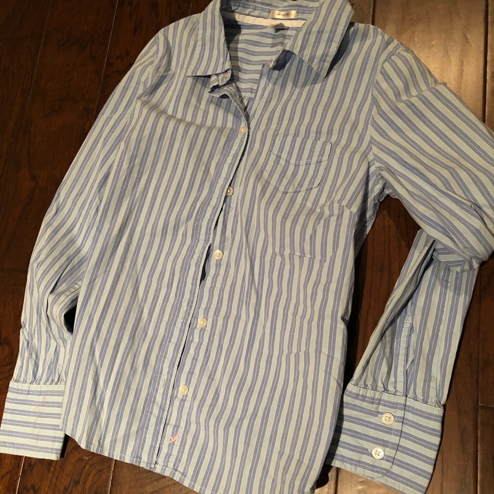 Old Navy blue striped shirt, button down Size S